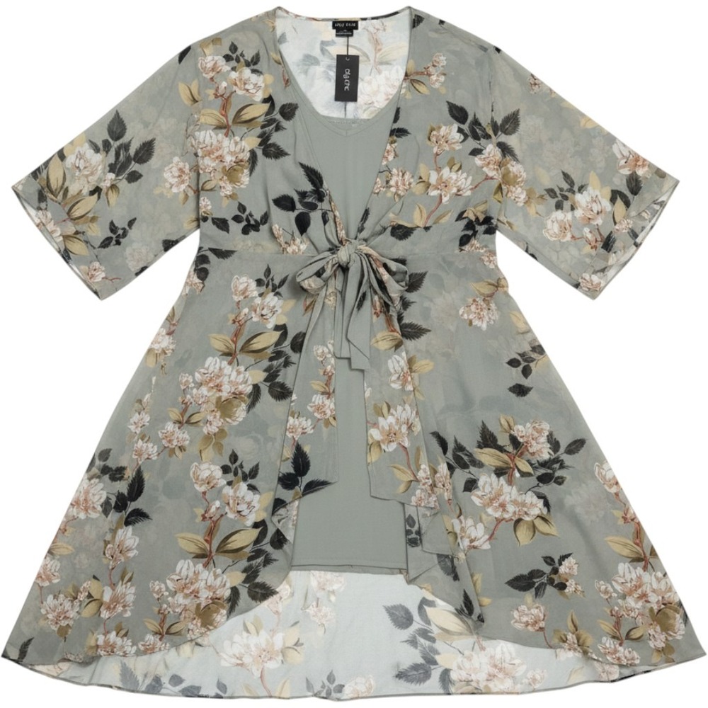 NWT City Chic Loungewear Set Women Large Sage Green Floral Boho Robe Plus Size
